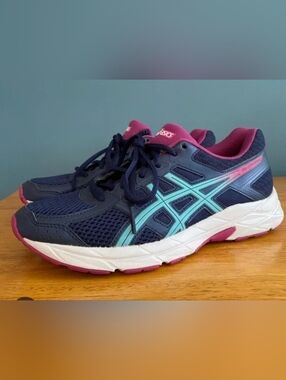 ASICS Navy Running Shoes with Teal and Pink Accents